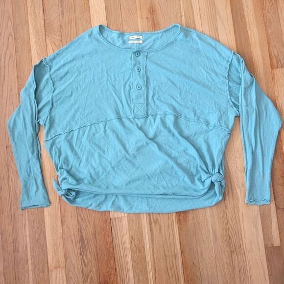 Urban Outfitters UO Freddie Henley Long sleeve blue teal top - Picture 2 of 5
